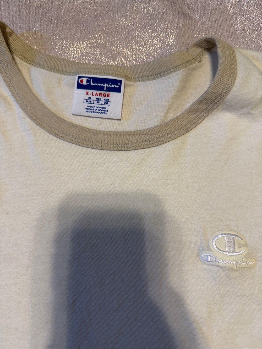 Champion Short-Sleeve Colorblock Tee in Cream and Brown - Picture 2 of 2